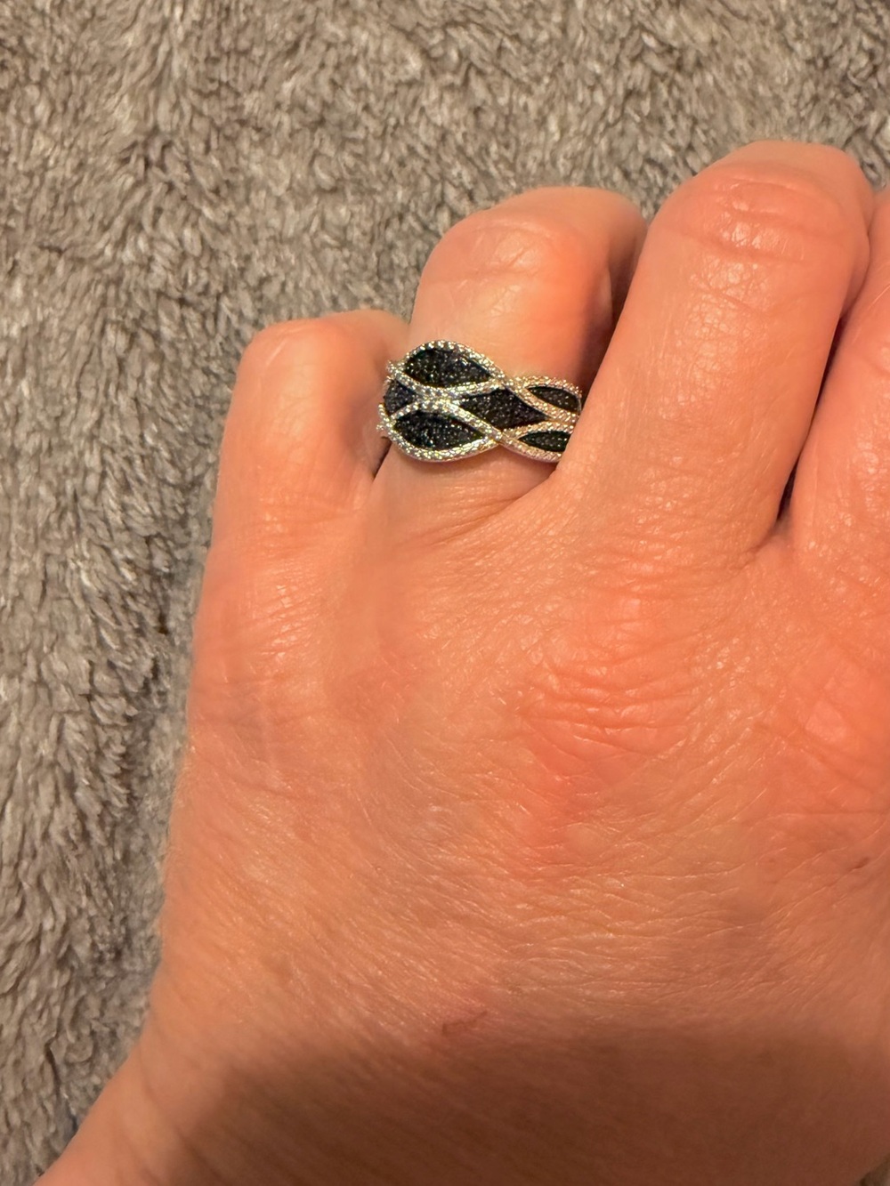 Elegant Twisted Pavé Diamond Ring - White Gold over Sterling Silver - Picture 2 of 4